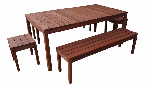 Supreme Rectangular 1.8m Dining Table & Bench 5pc Setting