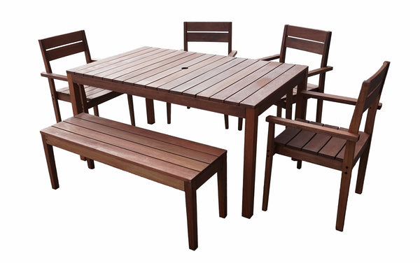 Supreme Rectangular 1.5m Dining Table & Chairs / Bench 6pc Setting